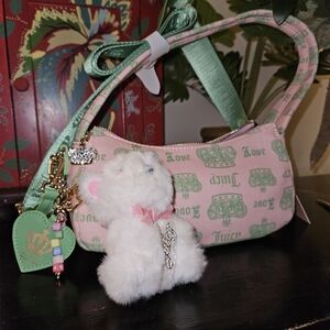 Juicy Couture Pink and Green Shoulder Handbag with Plushy And Charms